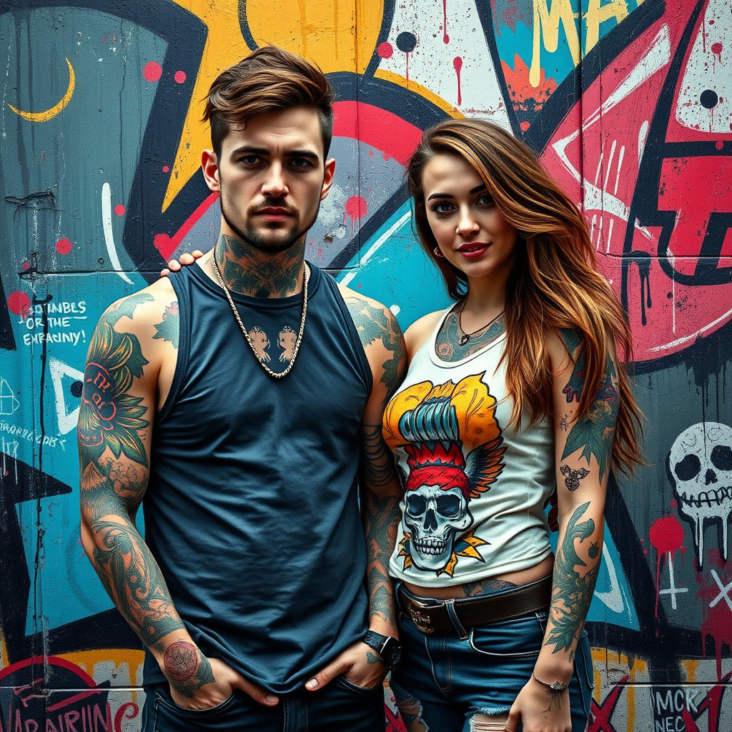 Tattooed Couple in Graffiti Art Style