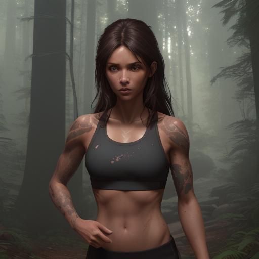 Athletic Woman Trail Running in Detailed Matte Painting