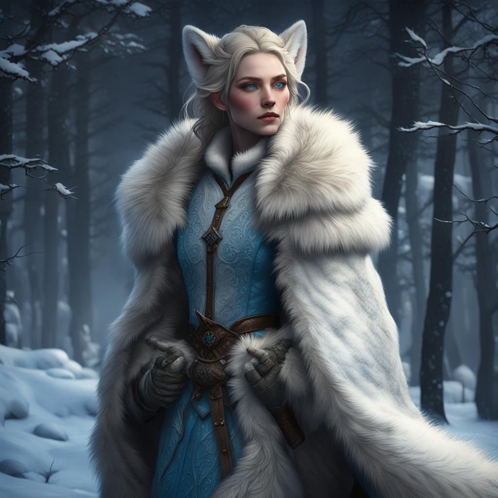 Fantasy Princess in Snow Fox Fur, Hyperdetailed Art