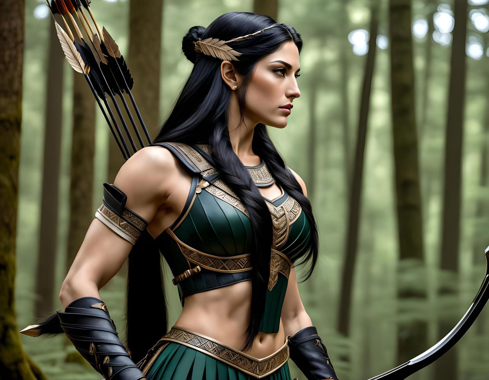 Artemis with Bow and Arrow in Woods