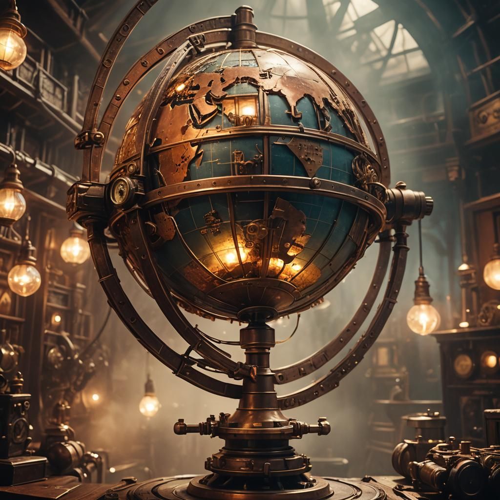 Steampunk Earth Globe with Magical Lights