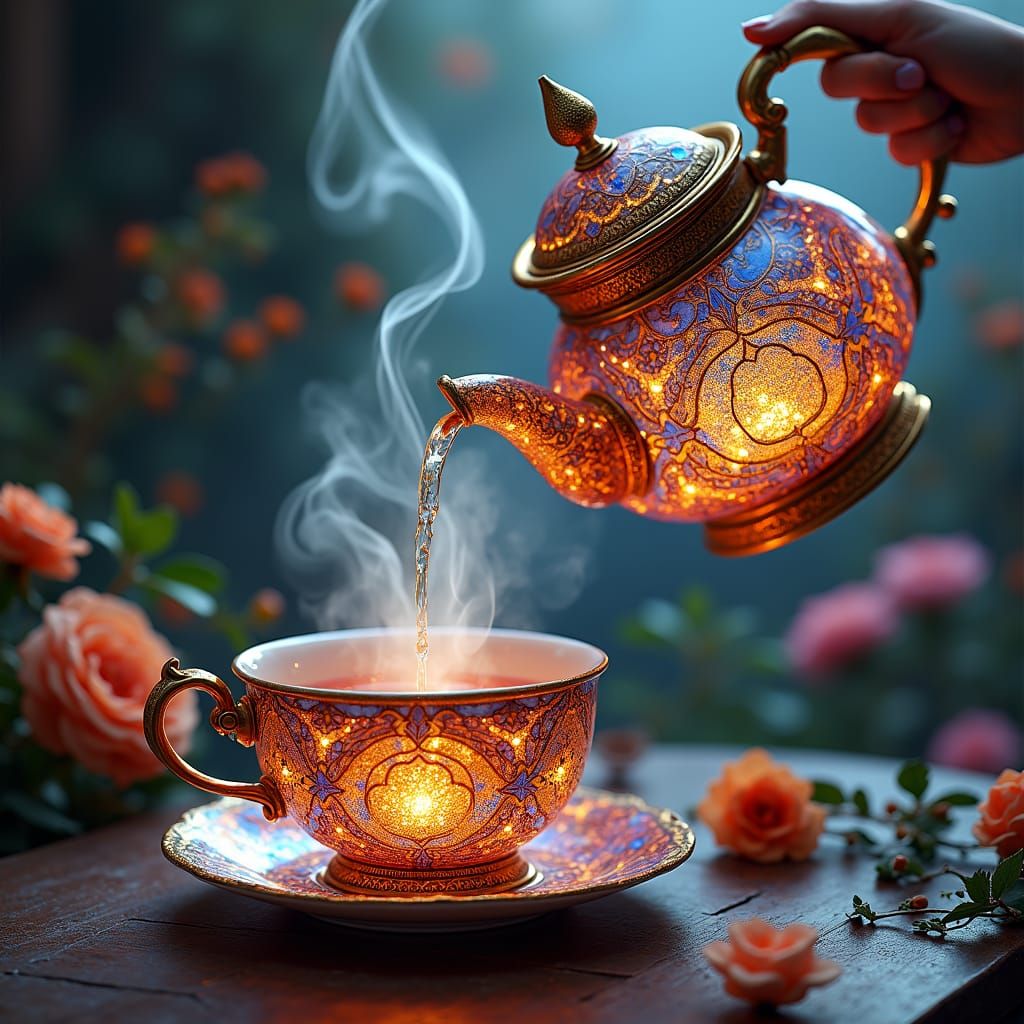 Stained Glass Kettle Pouring Cosmic Liquid