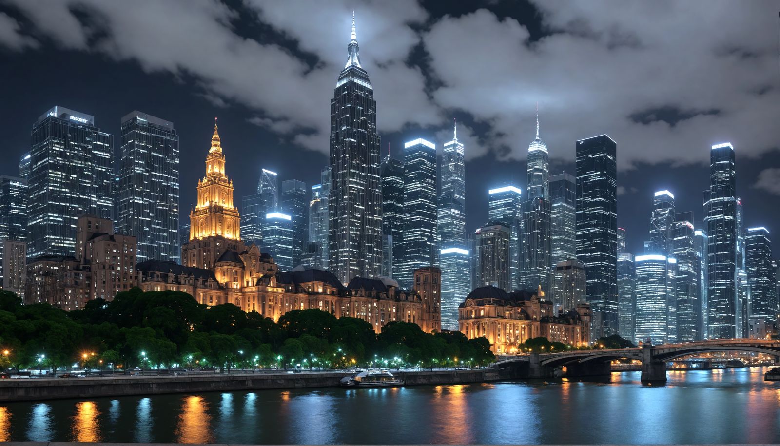 Night Metropolis: Hyperrealistic Cityscape with Skyscrapers