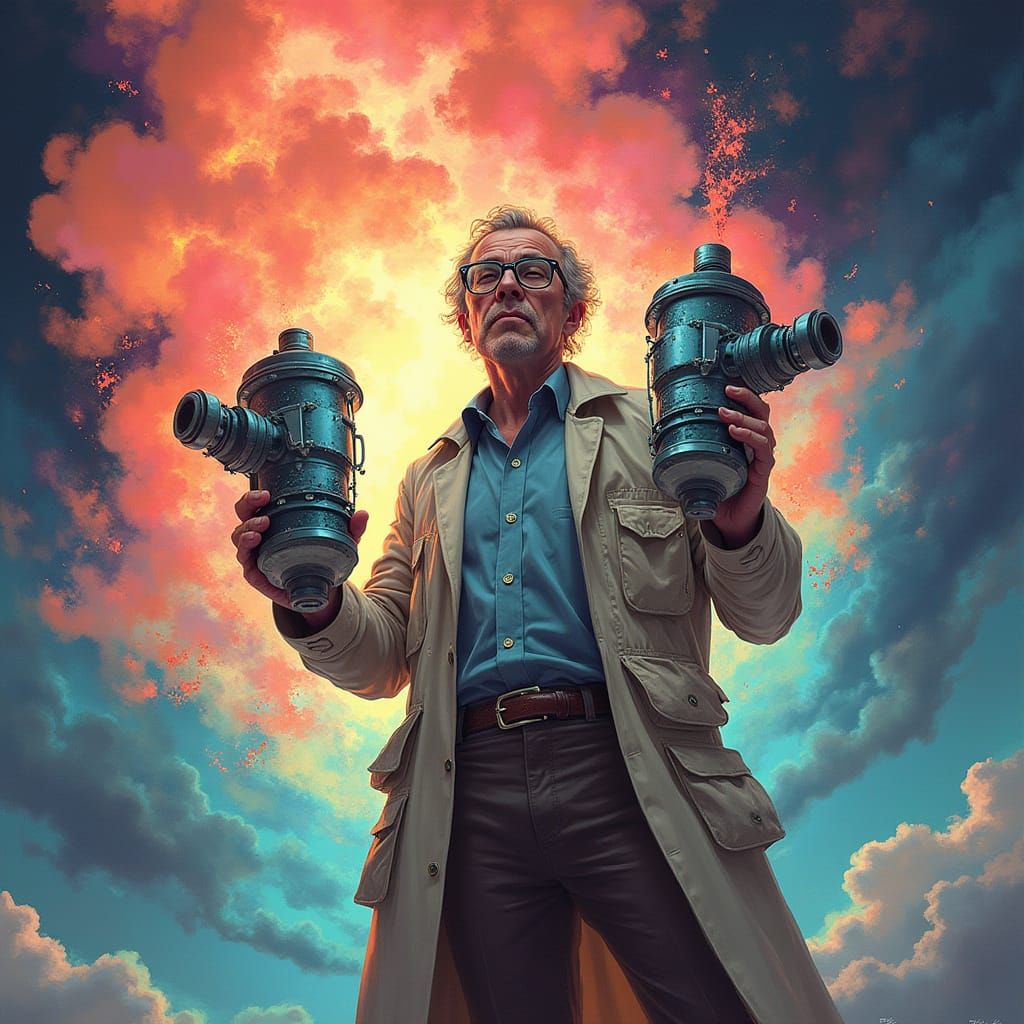 Mad Scientist Amidst Futuristic Explosion