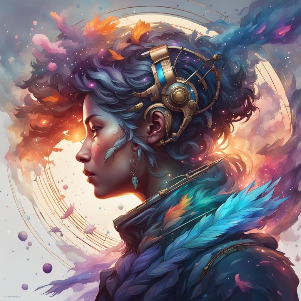 Detailed Portrait with Dynamic Lighting and Triadic Colors