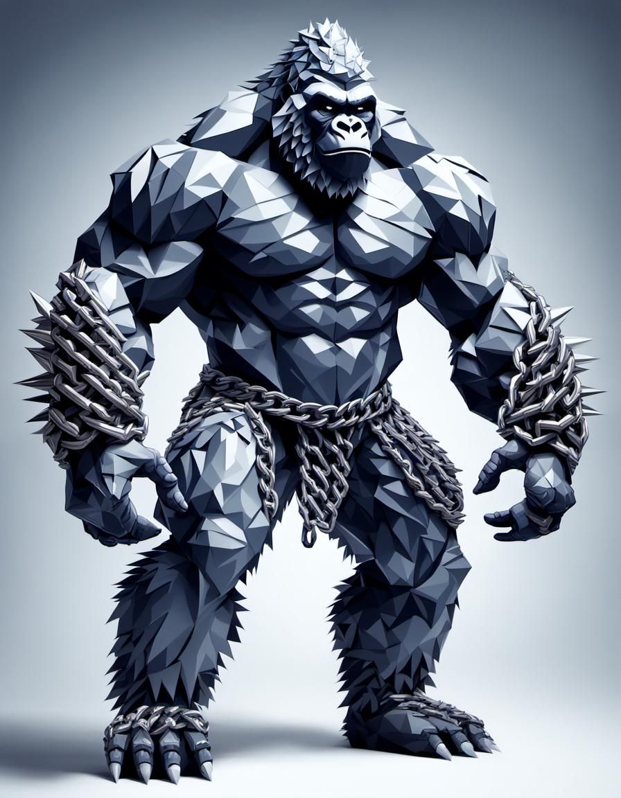anthropomorphic gorilla man with massive muscular muscle ,8k resolution concept art with chains,spikes and huge claws