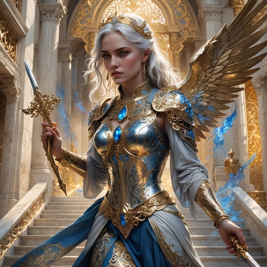 Baroque Fantasy Woman with Golden Wings