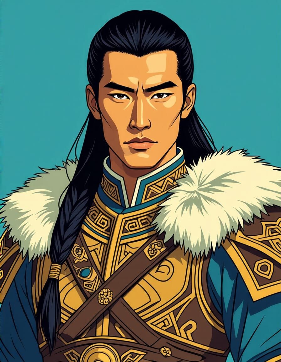Mongolian Warrior in Patrick Nagel Style