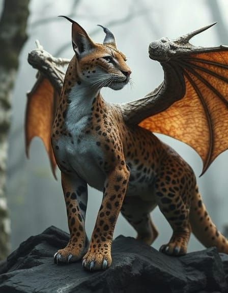 Dragon-Cougar Hybrid with Wings in Golden Light