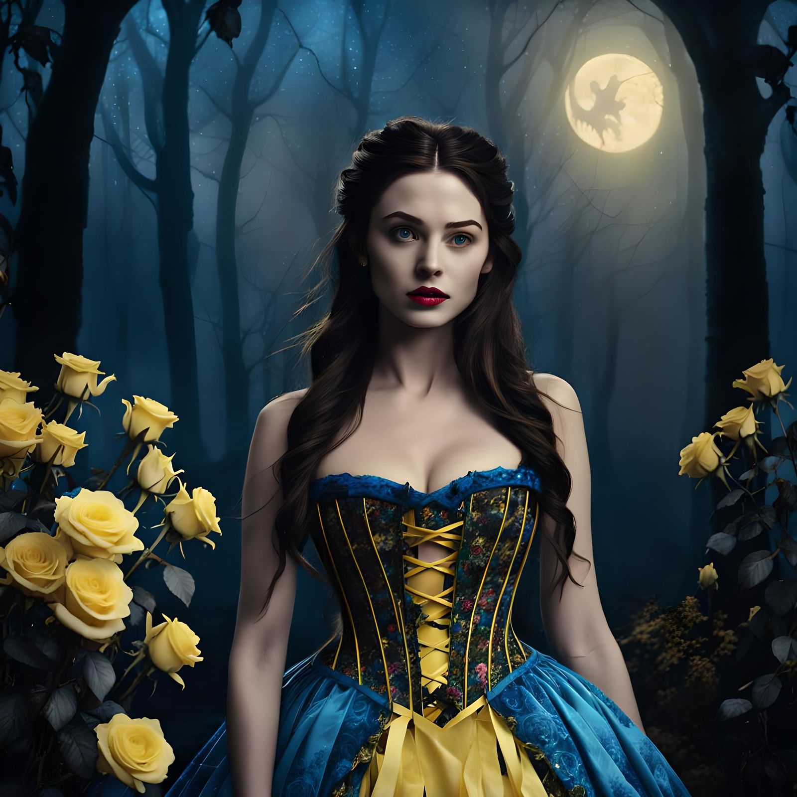 Gothic Fairytale Belle in Dark Forest Art