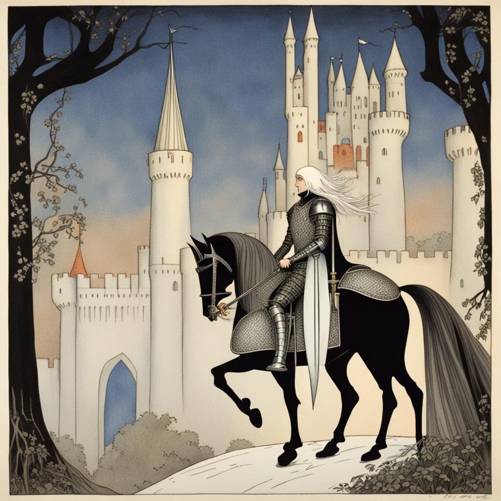 Knight and Castle in Vintage Illustration Style