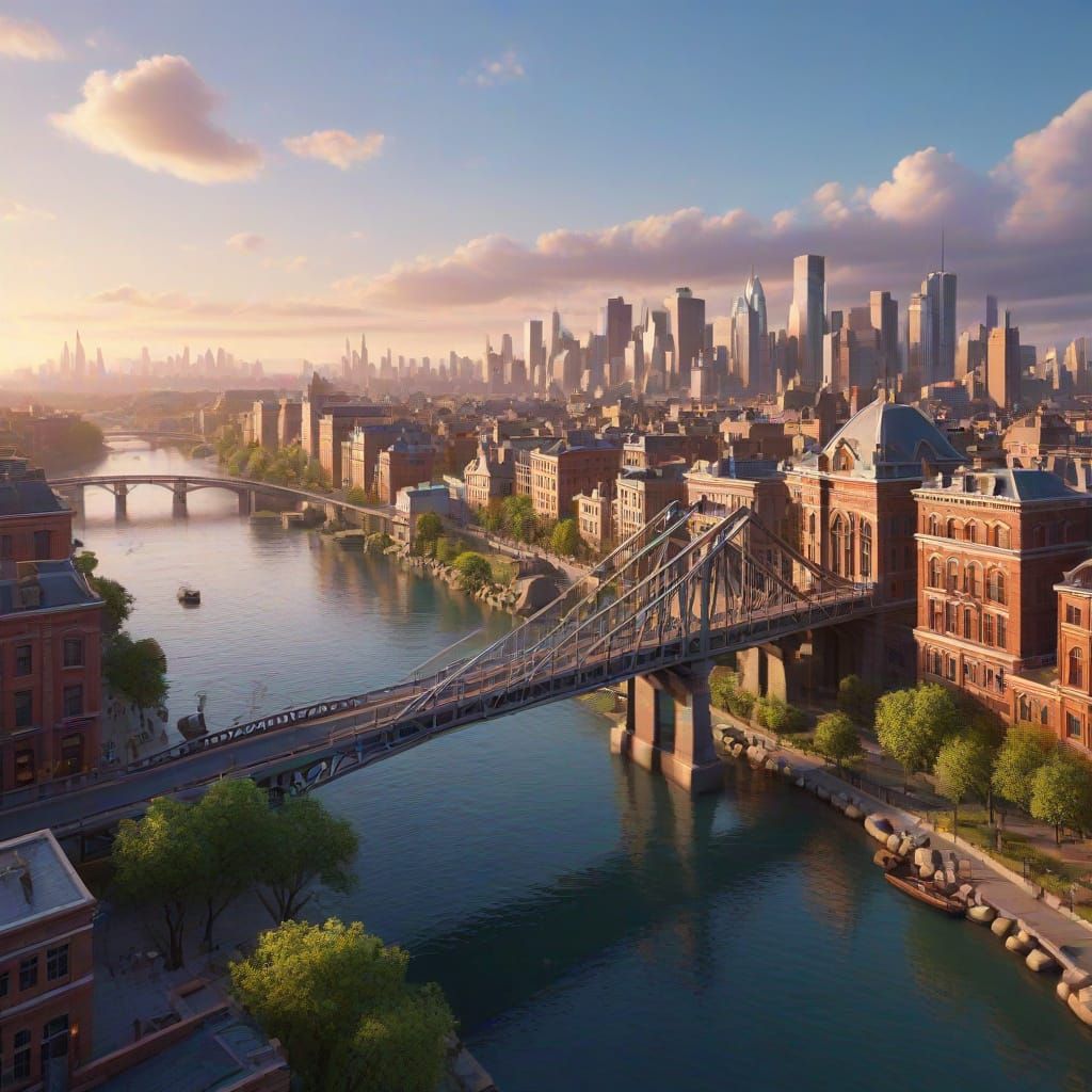 Pixar Style Chain Bridge Over Budapest River