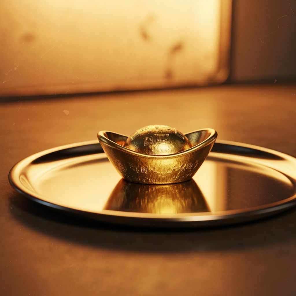 Gold Ingot on Silver Tray in Modern Industrial Style
