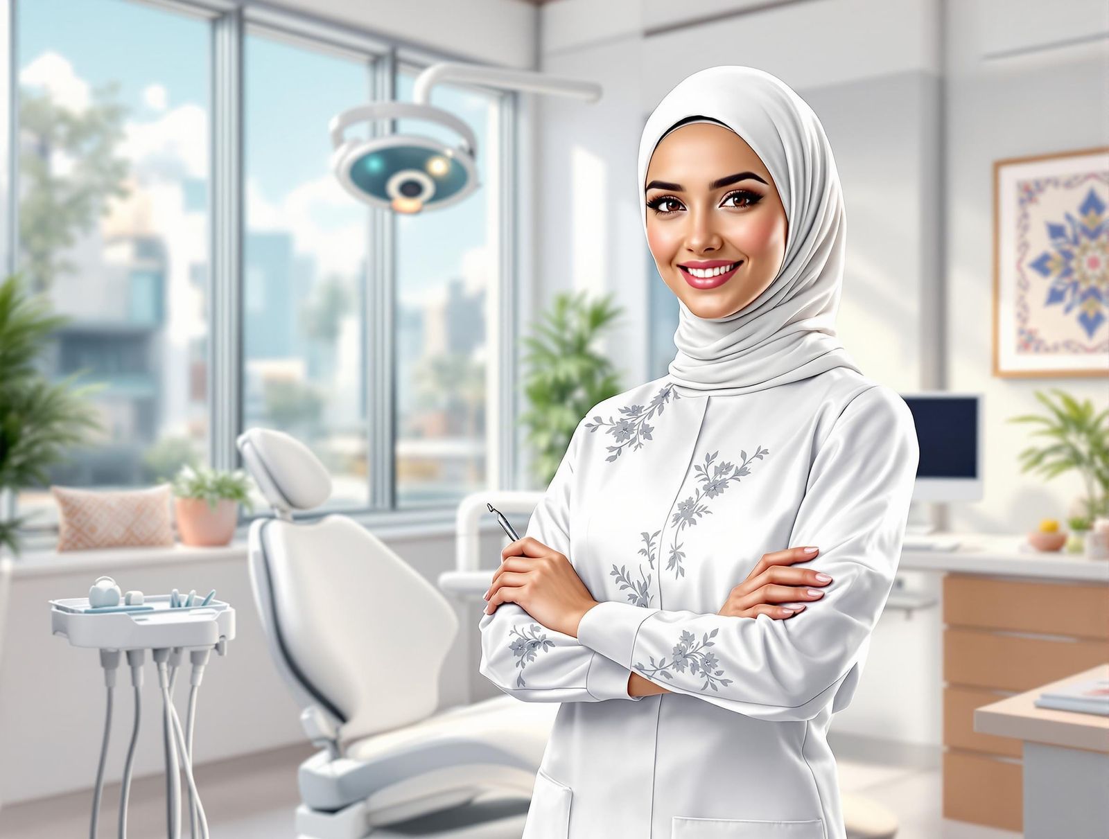 A Palestinian Female Dentist in a Modern Clinic