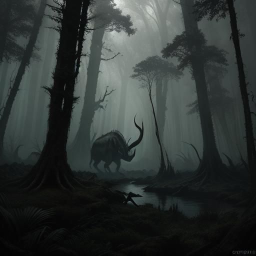 Giant Weta in Dark Prehistoric Forest, Hyperrealistic