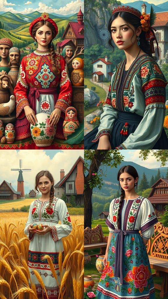 Vibrant Slavic Folk Art Celebrating Agrarian Heritage
