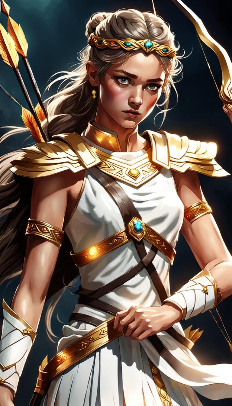 Goddess Diana with Bow and Arrows in Digital Art