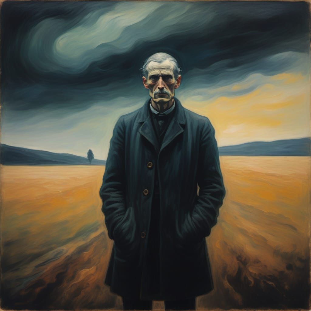 Solitary Figure in Atmospheric Symbolist Style Portrait
