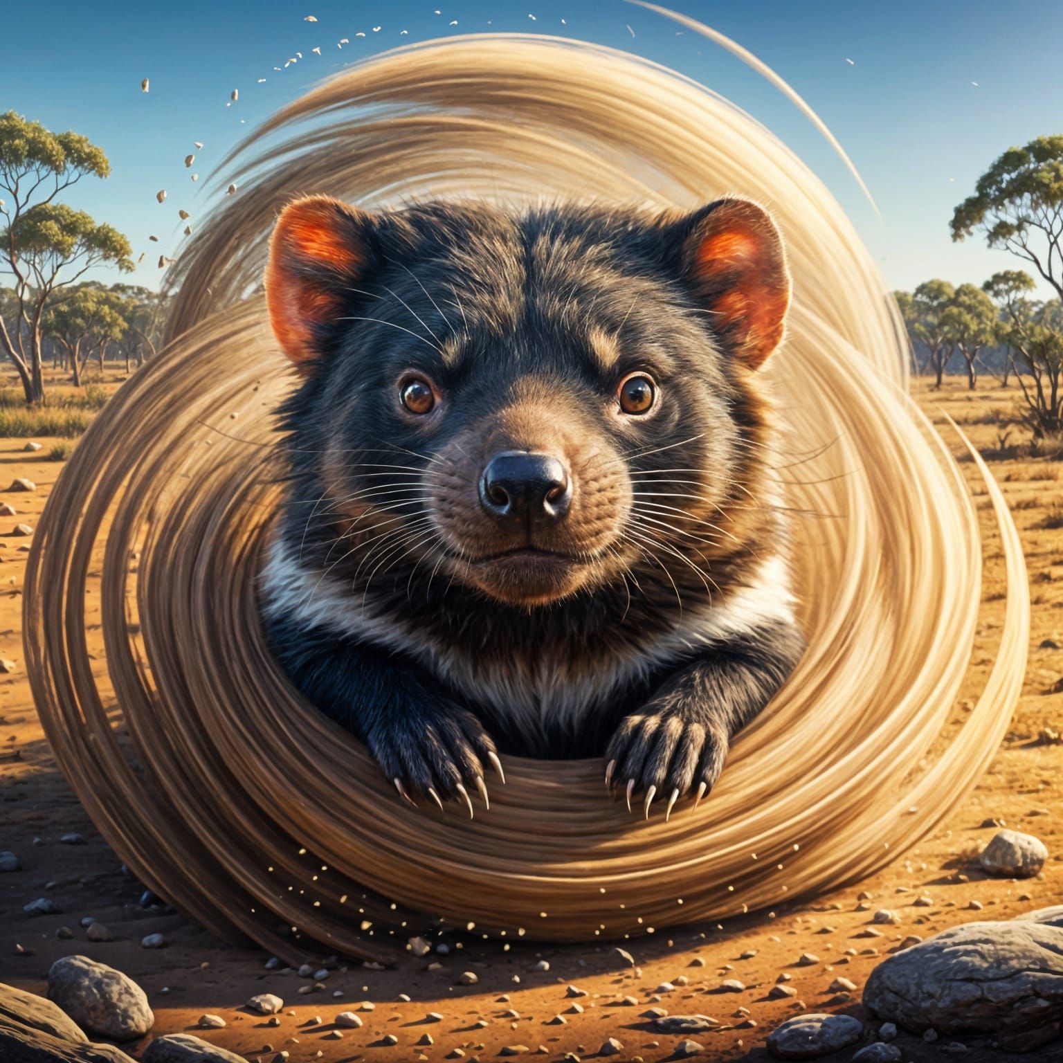 Tasmanian Devil Emerge from Whirlwind