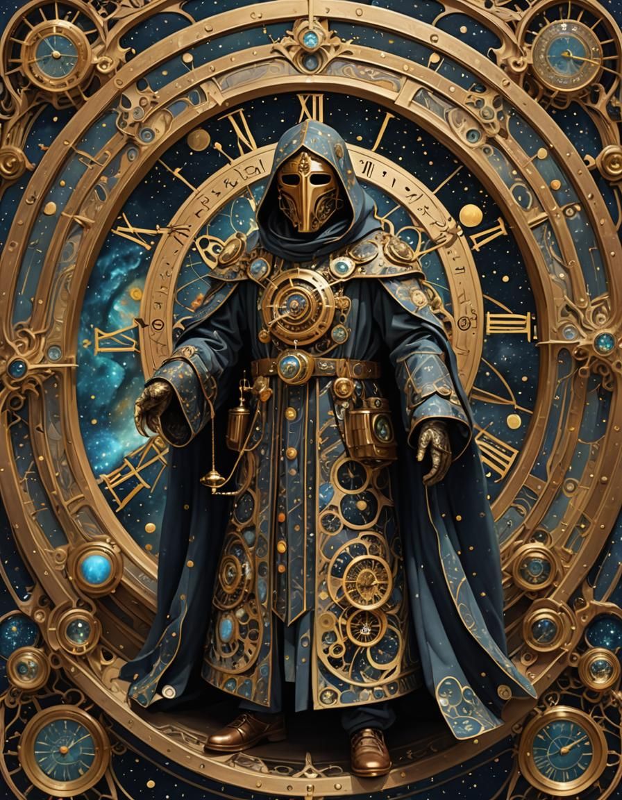 Celestial Timekeeper with Astral Mechanisms in Art Nouveau