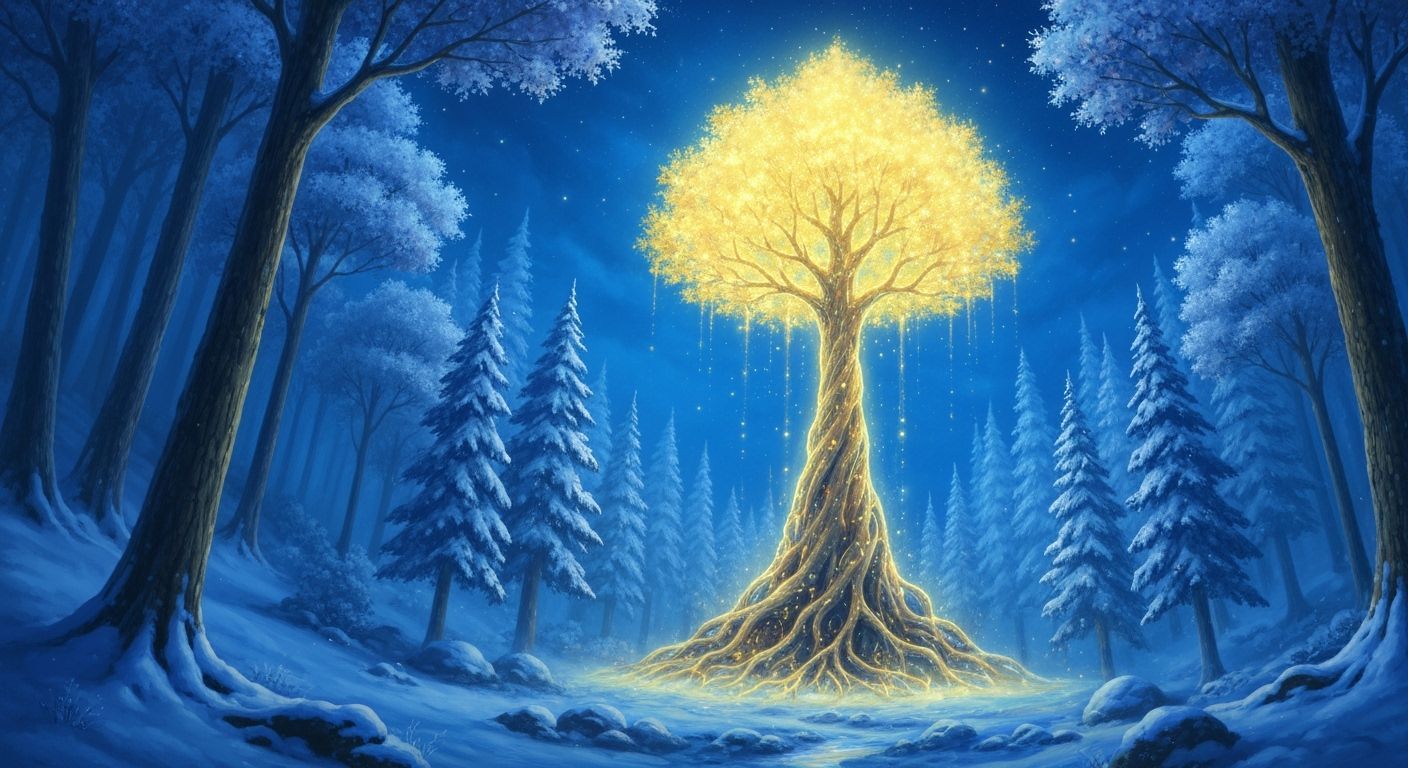 Ethereal Forest Scene with Glowing Tree