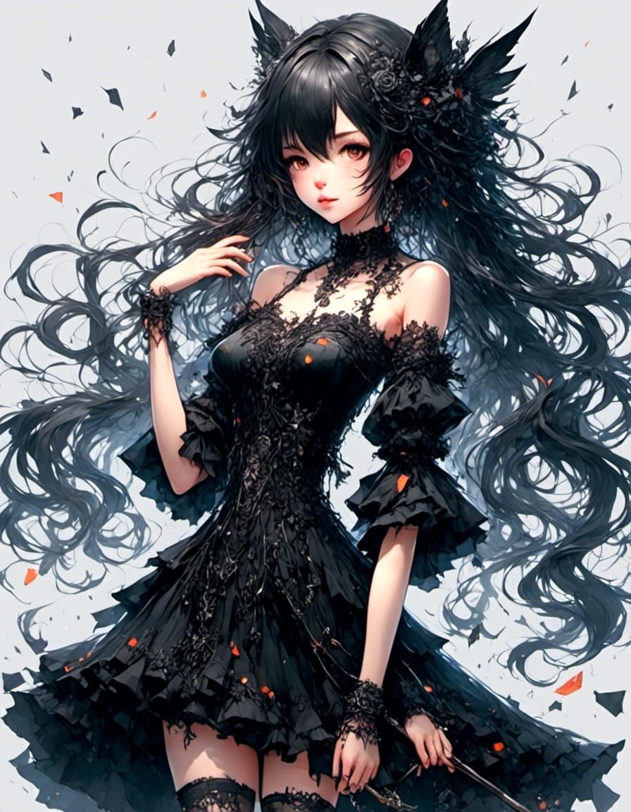 Teenage Girl in Emo Dress: Anime Manga Style