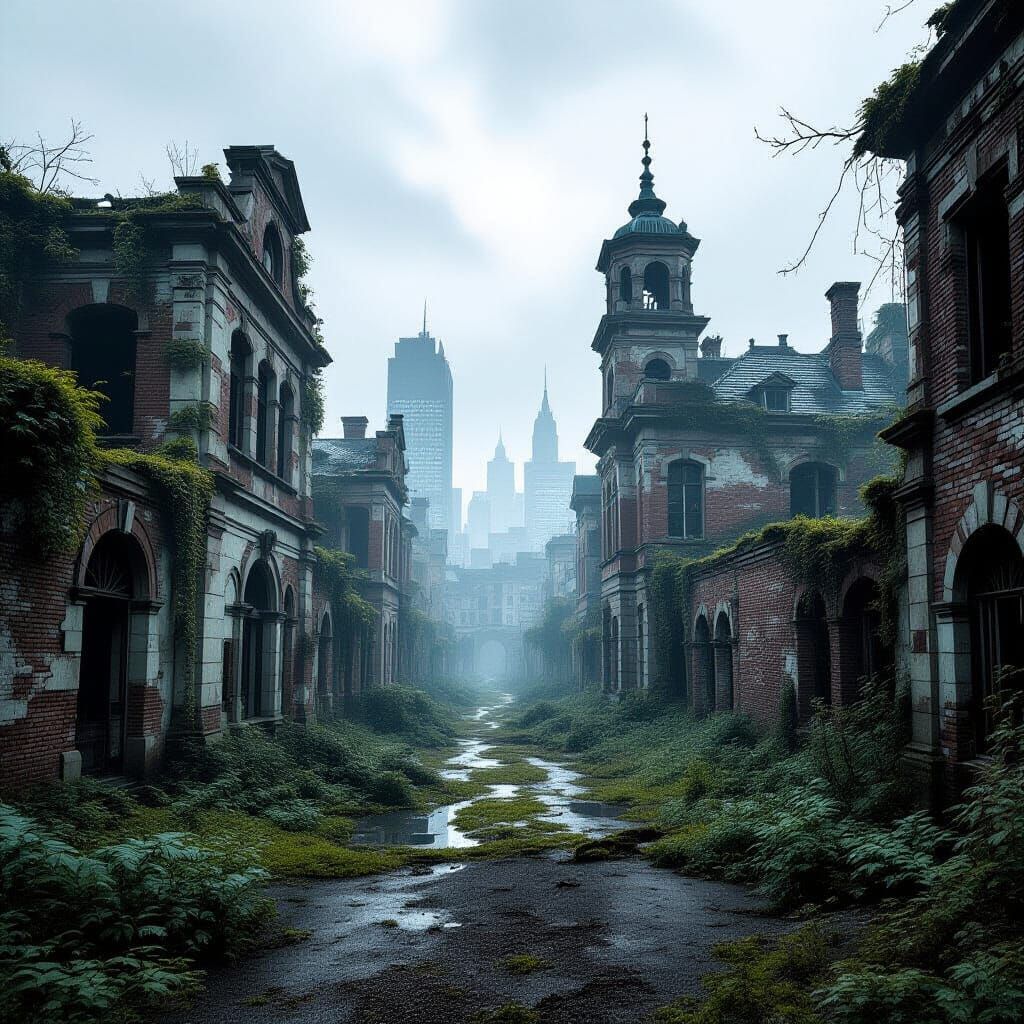 Abandoned City Overgrown and Crumbling