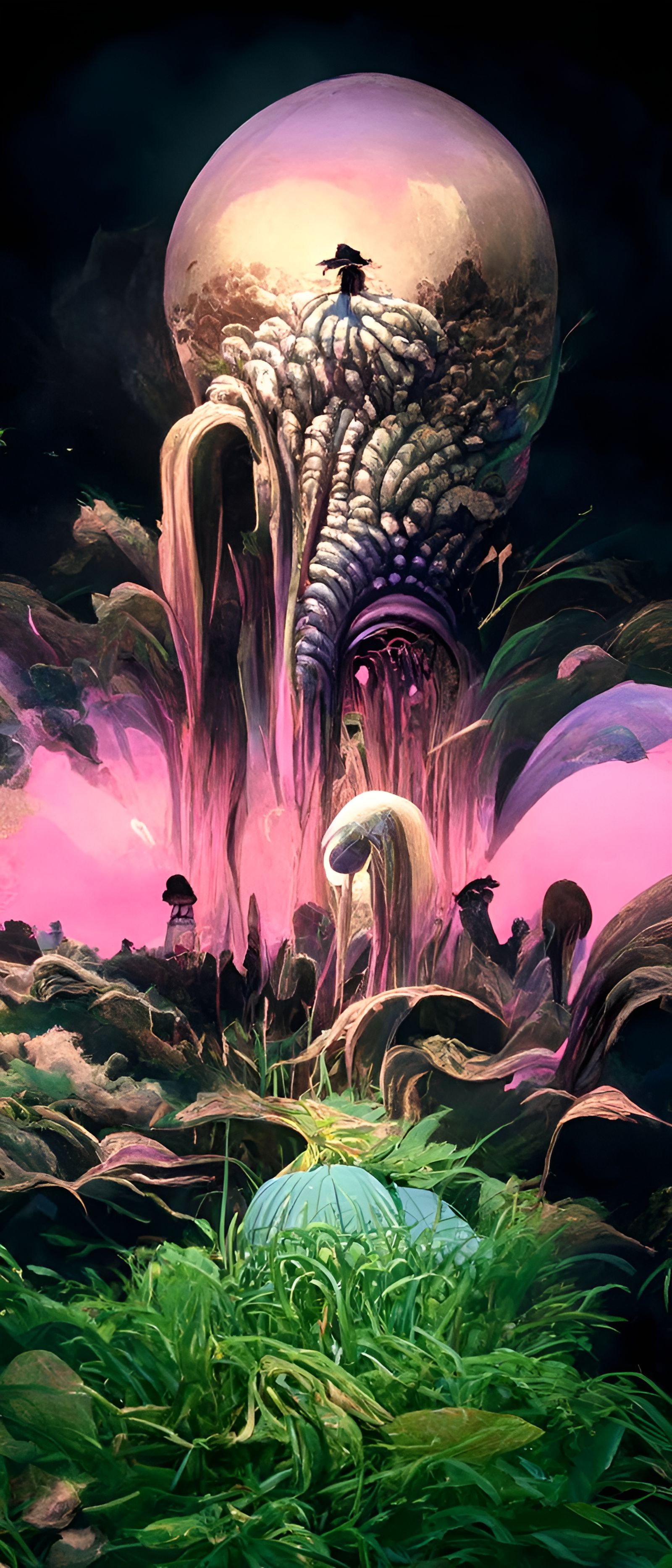 Surreal Mushroom Planet in Psychedelic Horror Art