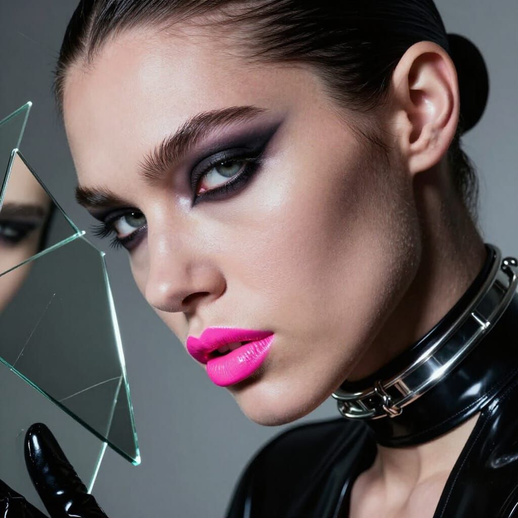 Fashion Portrait: Close-Up Eye and Lips in Concrete Studio