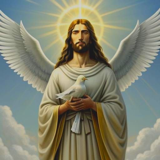 Jesus Holds Dove in Divine Light
