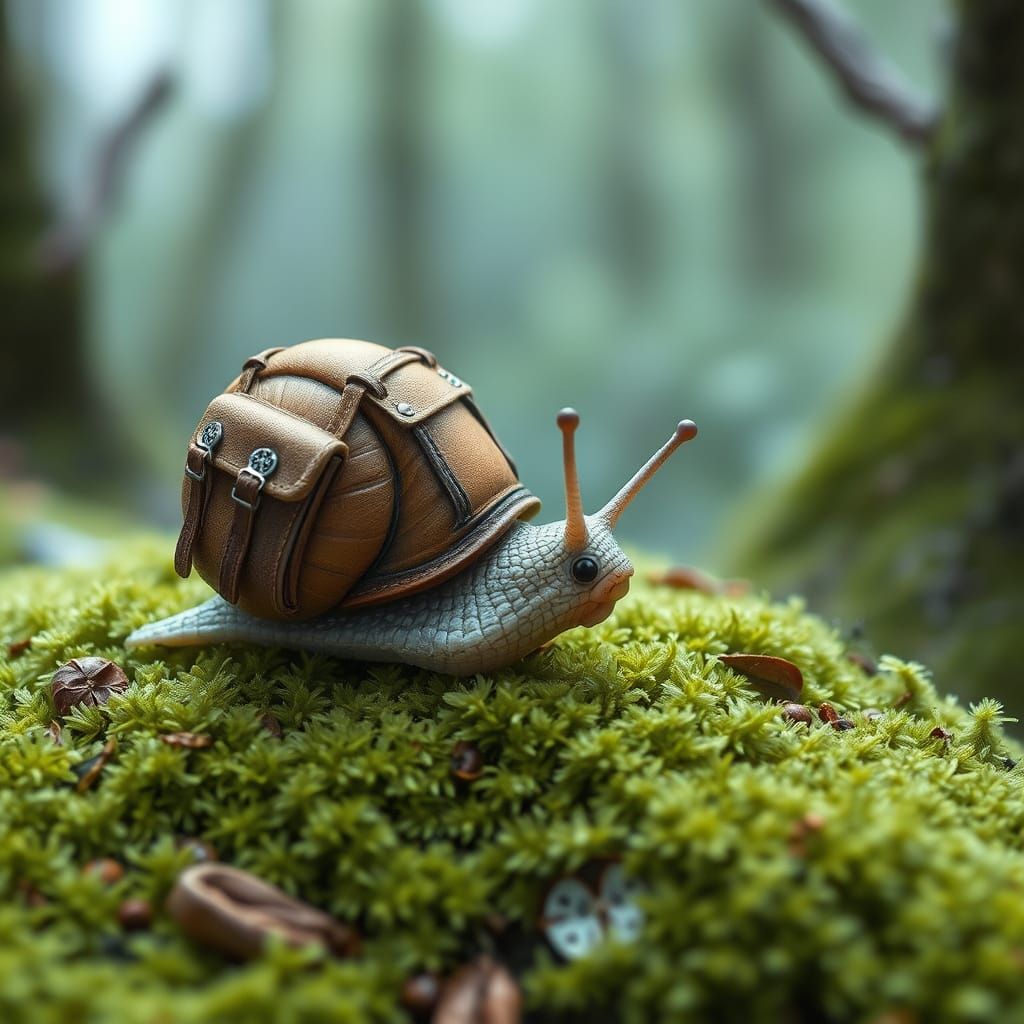 Snail Explorer in Whimsical Fantasy Forest