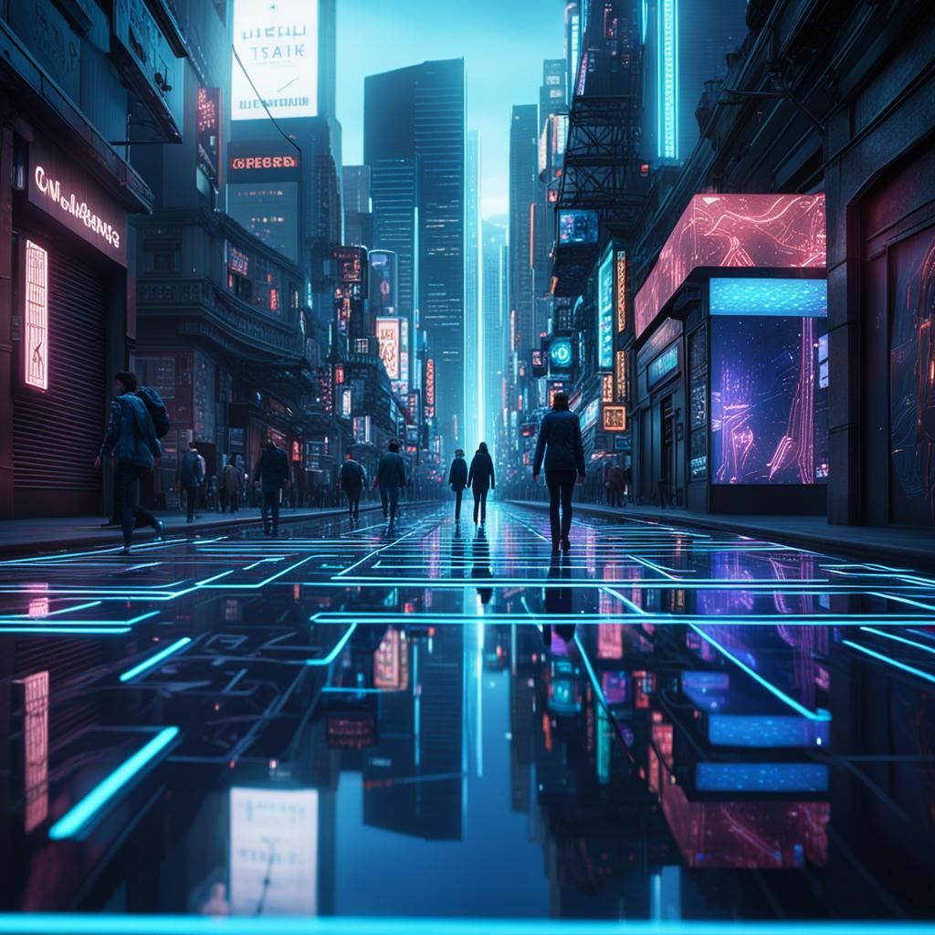 Holographic Avatar in Futuristic Cityscape