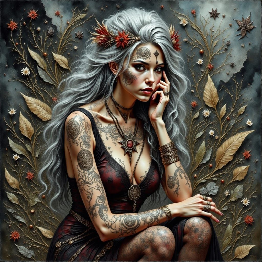 Stunning Bohemian Goddess in Impasto Oil Art