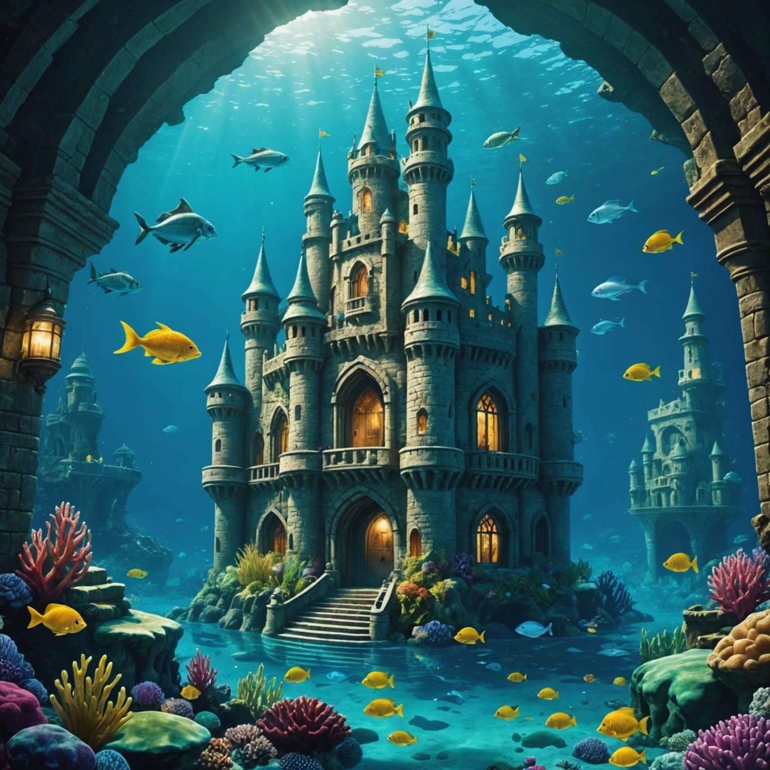 Underwater Mermaid Castle Protected by Warriors
