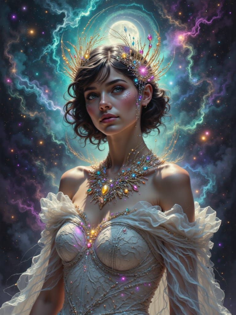 Space Queen Portrait in Hyperrealistic Concept Art Style