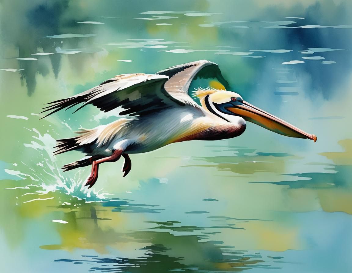 Pelican Hunting: Gouache and Watercolor Impressionism