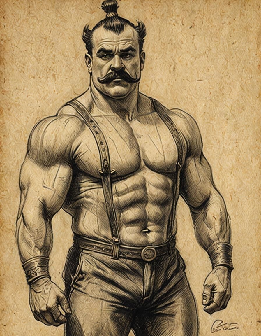 Circus Strongman: A Vintage Pencil Sketch