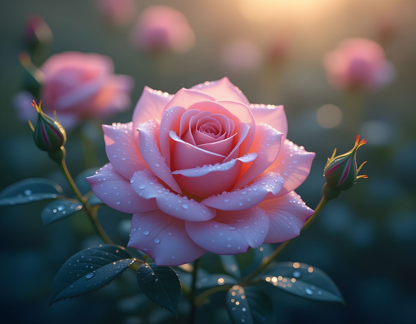 Rose Garden at Dawn: Detailed Astral Illustration