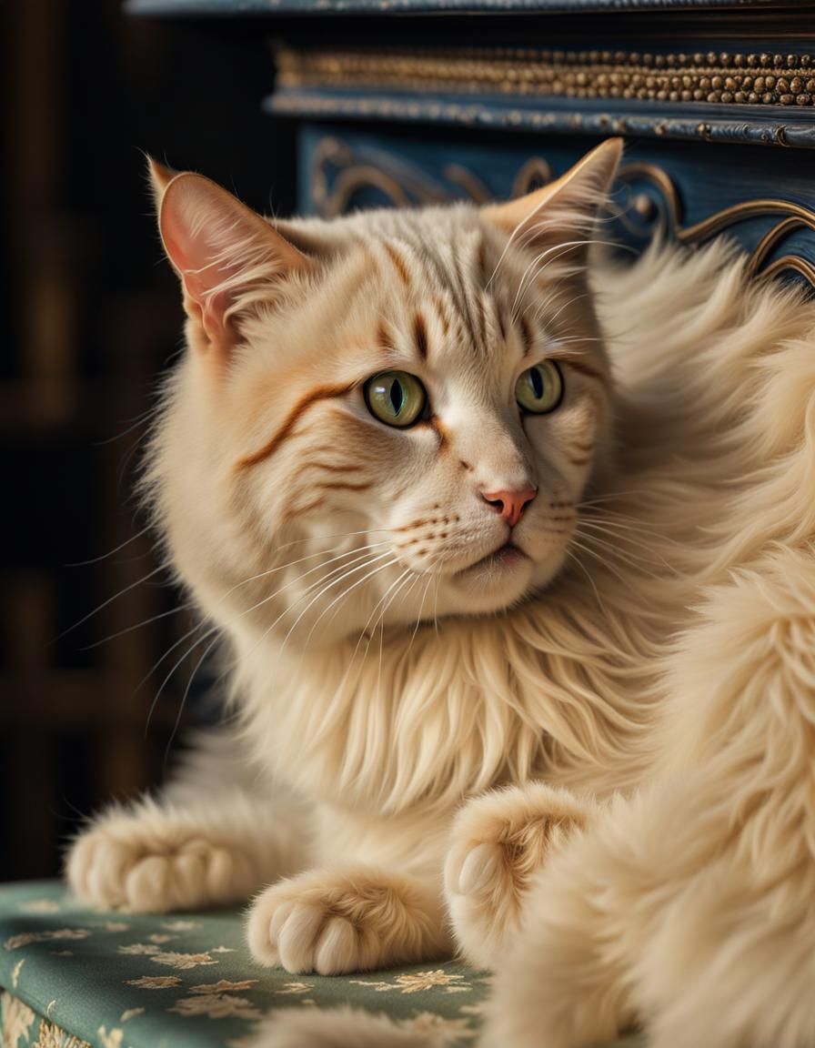 Surreal Cats on Antique Furniture with Silk Embroidery