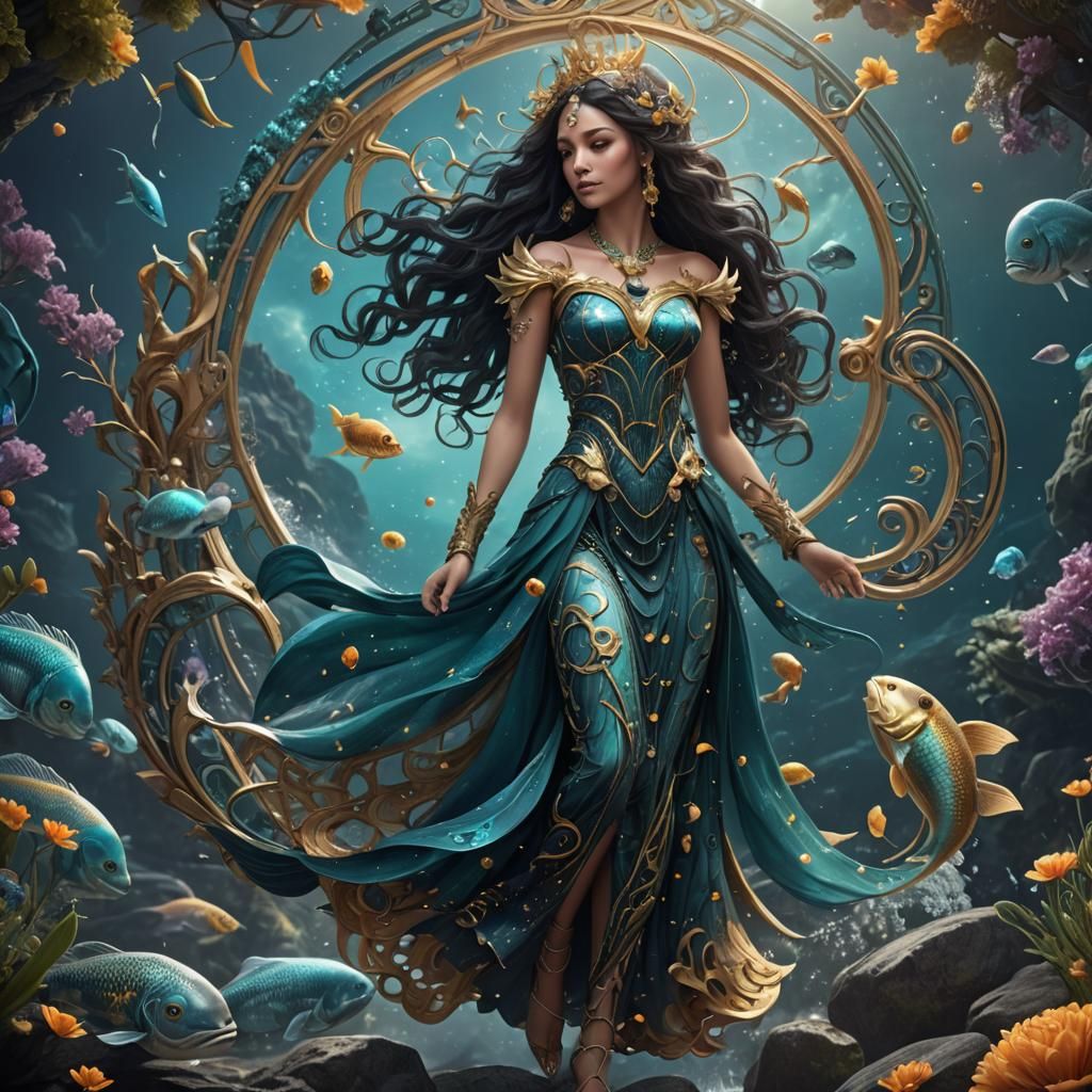 Pisces Zodiac Dress: Detailed Fantasy Concept Art
