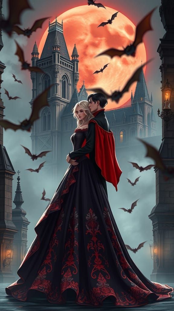 Regal Vampire Couple in Victorian-Era Inspired Gothic Romanc...