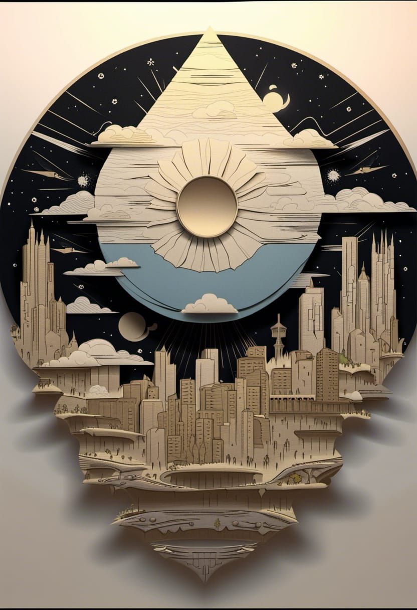 Detailed Origami Moon Over Papercut Jerusalem