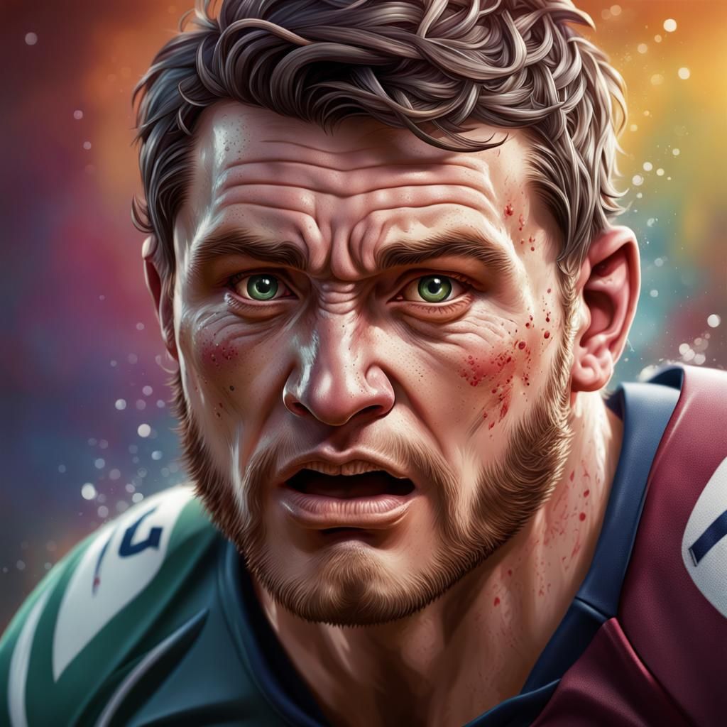 Hyperrealistic Rugby Player Splash Art Portrait