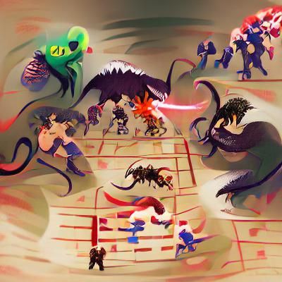 Epic Battle Scene: Fighters vs. Monsters