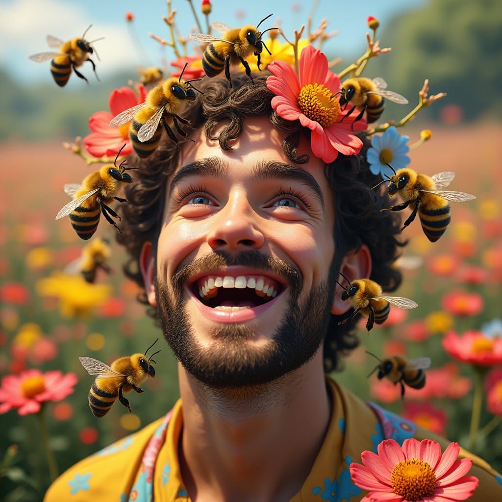 Floral Bee Crown: A Matte Painting Masterpiece