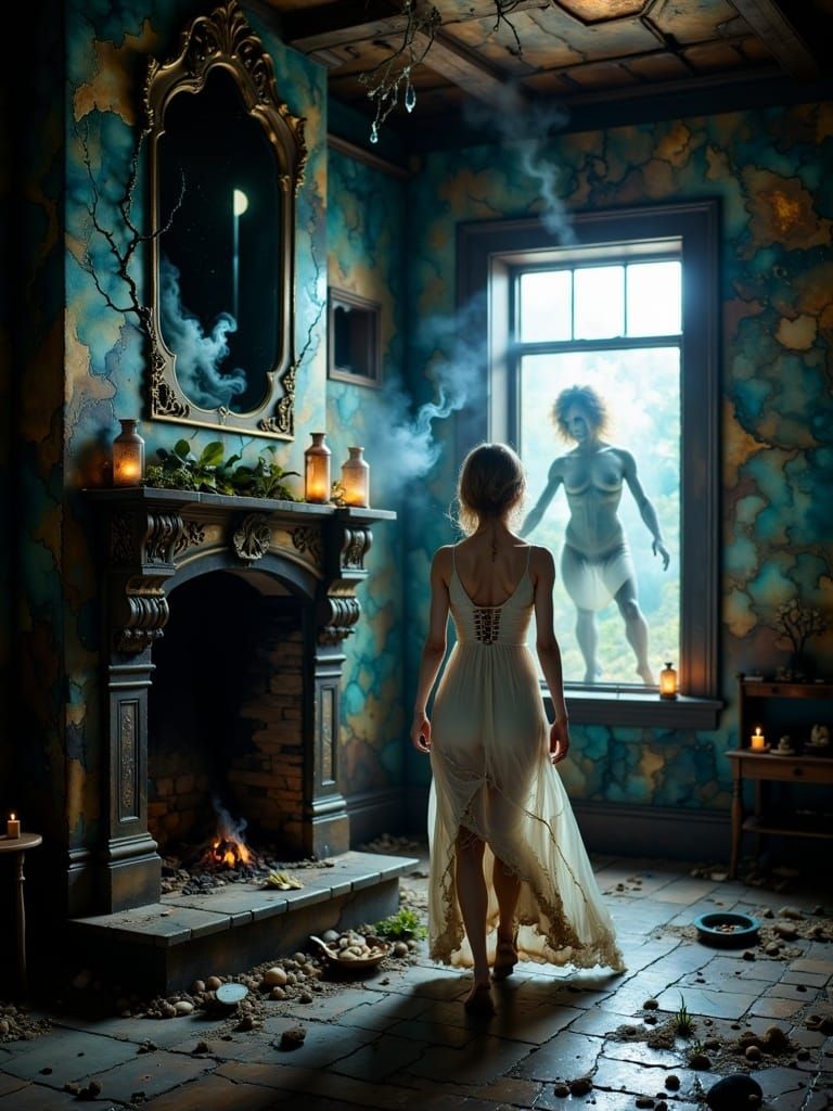 Ghostly Apparition in Victorian Mansion, Dark Romanticism