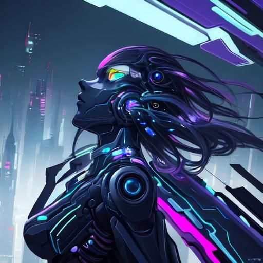 Futuristic Double Exposure Portrait in Vibrant Neon