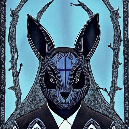 Donnie Darko themed penthouse with Dusty black walls with Blue accents& gothic Windows& Blue Gothic furniture& Blue Goth...