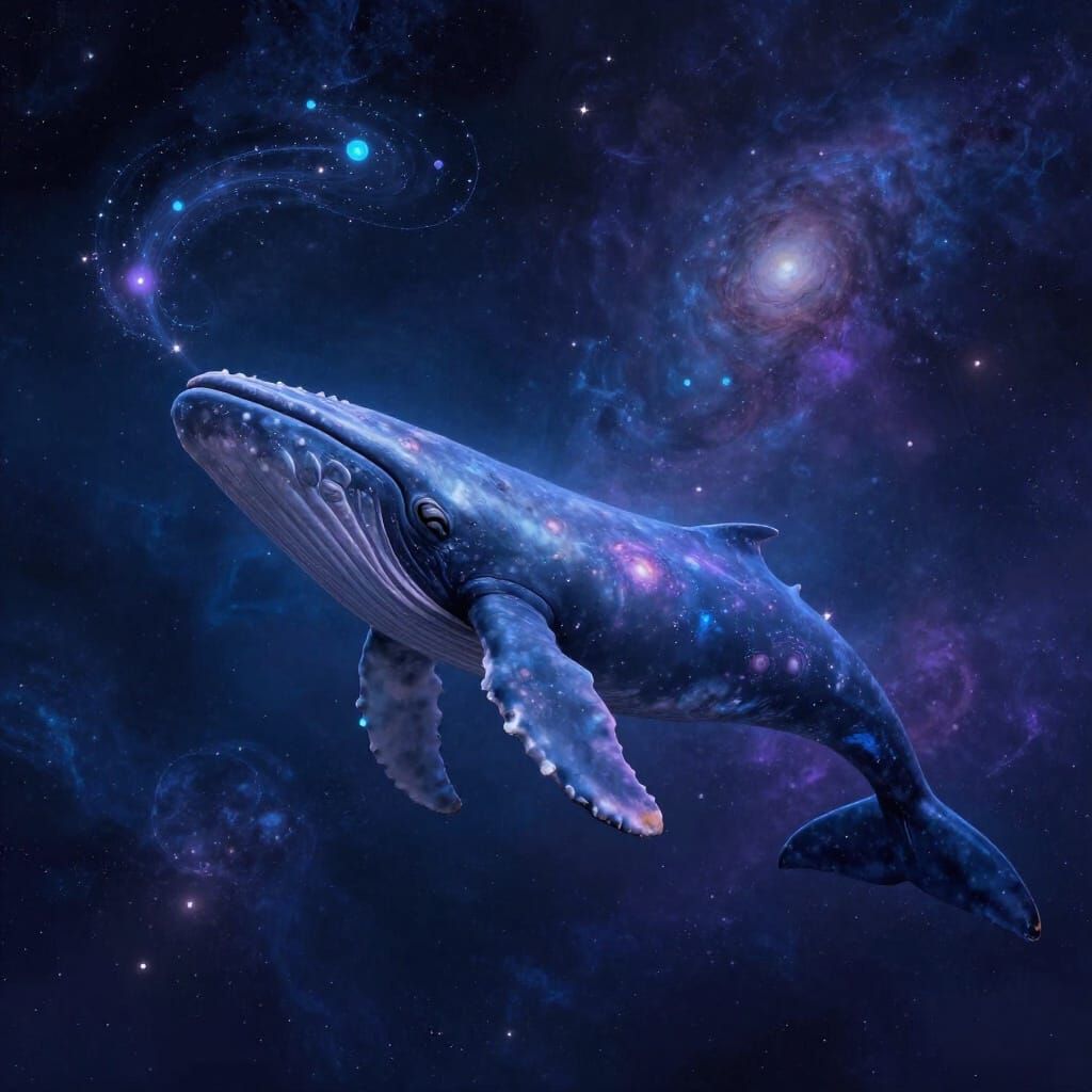 Cosmic Whale Drifting Through Galaxies in Ethereal Digital A...