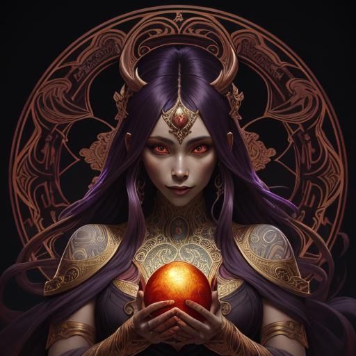 Demon Girl with Crystal Orb in Baroque Style